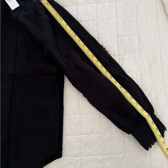 Ann Taylor Tall Eyelet Pintucked Blouse Black Size Small Tall - Picture 13 of 13